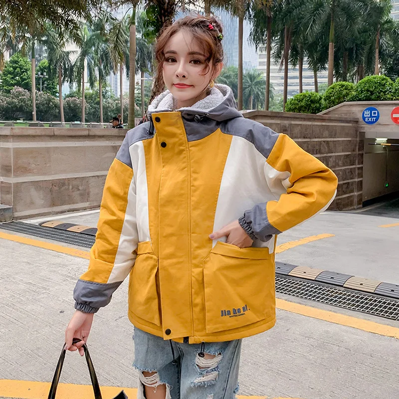 Зима, стиль, корейский стиль, Harajuku стиль, свободный крой, для студентов, толстая, плюс бархат, рабочая одежда, овечья шерсть, хлопок, пальто для женщин