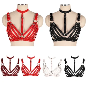 

Women Sexy Leather Harness Straps Punk Goth Body Bondage Belt Cage Bra Harness Erotic Adjustable Chest Hollow Out Belts