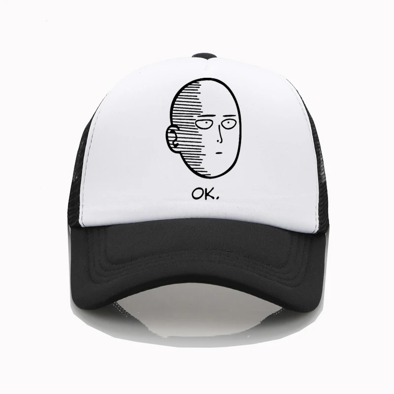 Аниме One Punch Man Бейсболка с принтом для мужчин и женщин крутая летняя сетчатая Кепка Дальнобойщика модная регулируемая бейсболка