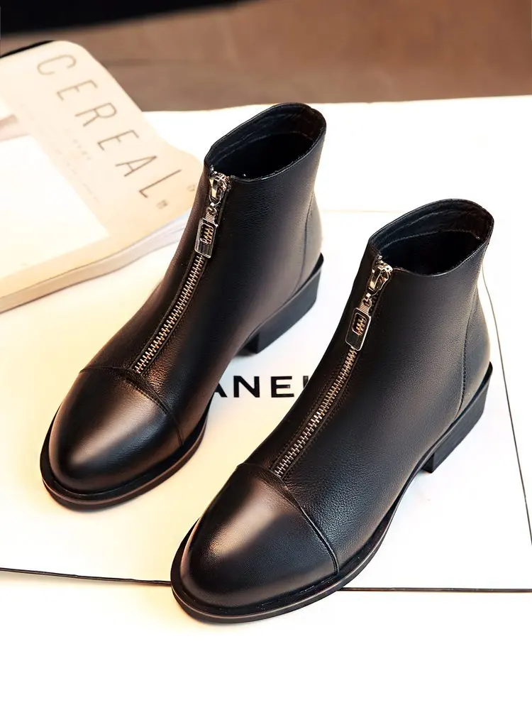 

2018 Spring And Autumn New Style WOMEN'S Shoes Europe And America Short Boots Solid Color Front the Girls' Middle School round-T