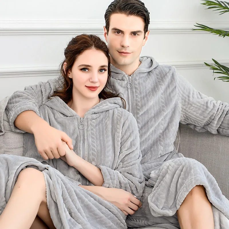 Мужская и женская удлиненная зимняя теплая ночная рубашка размера плюс для беременных на молнии, ночная рубашка, Роскошная мягкая фланелевая термо-халат