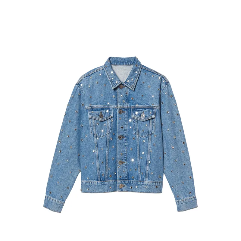 

Women Jacket 2019 Autumn and Winter New Lapel Casual Washed Rivet Denim Jacket