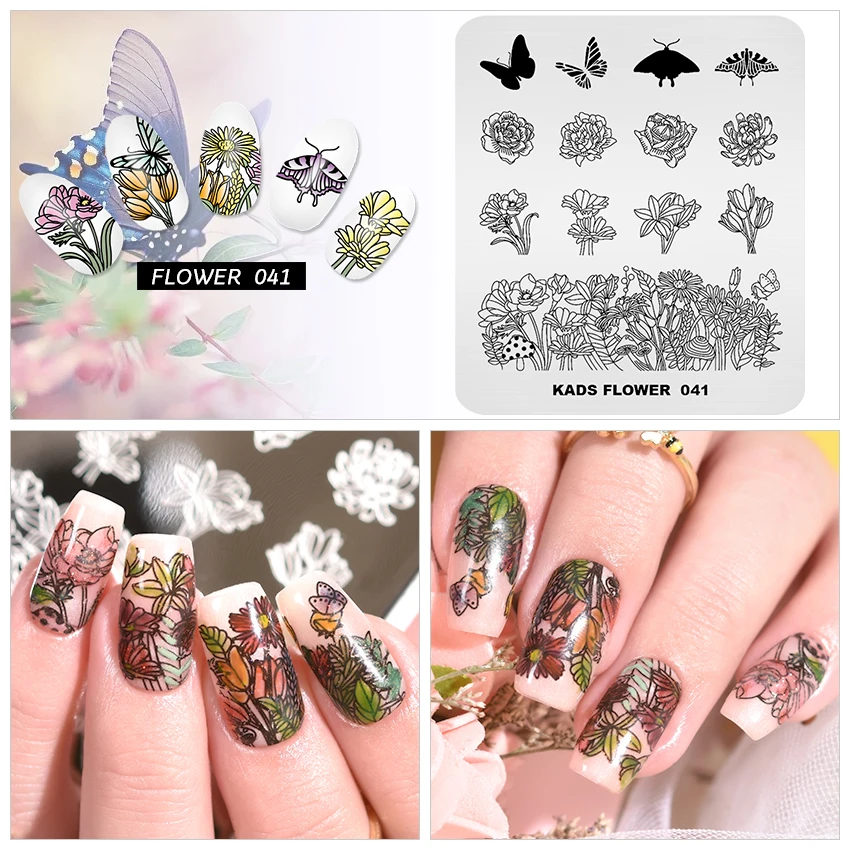 KADS пластины для штамповки ногтей 48 дизайнов цветок бабочка изображение дизайн ногтей штамп Шаблон трафарет для штамповки ногтей Маникюрный Инструмент