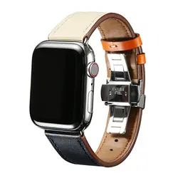 Кожаный ремешок для apple watch группа 4, 42 мм, 38 мм, Версия 44 мм 40 мм ремень браслет с застежкой-бабочкой для наручных часов iwatch, 4/3/2/1