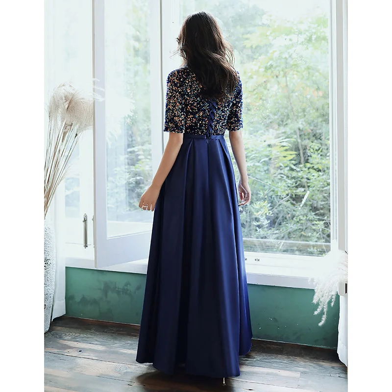 It's Yiiya Evening Dress Sequins Colorful Robe De Soiree LF194 Plus Size Formal Gowns For Women Long Blue Evening Dresses 2020