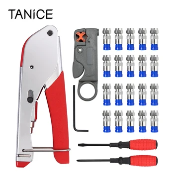 

TANiCE F-Type Compression Crimping Tool with Rotary Coaxial Cable Cutter and 20x Crimp Connector Coaxial Cable Cutter Tool Kit