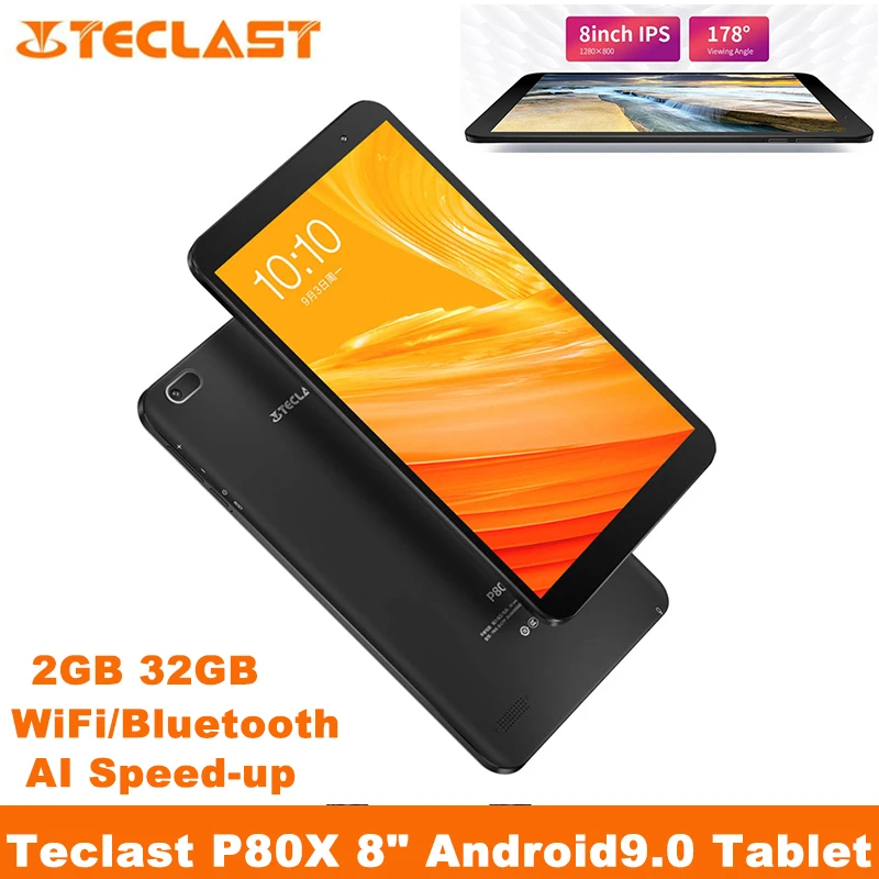 Teclast P80X 8 Android9.0 4G para niños Tablet 1280 * 800 Octa Core 2GB RAM 32GB ROM 2.4G WiFi Cámaras duales Pantalla IPS Bluetooth AI aceleración Tablet PC GPS Aprendizaje de juegos Ángulo de visión de 178 °