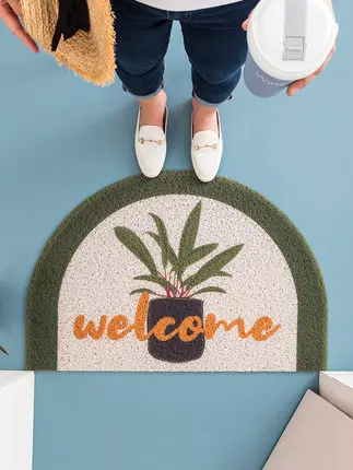 

Semicircle Carpet for Solitary Door, Flower Decoration, Anti-Slip, Easy to Clean, Thickened Mat