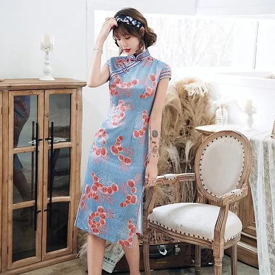 UKTZFBCTW Mom Chinese Dress Qipao Long Cheongsam Design Fleece Evening Gowns  for Women Oriental Collars Dresses, S1 Purple, X-Small : Amazon.ca: Clothing,  Shoes & Accessories