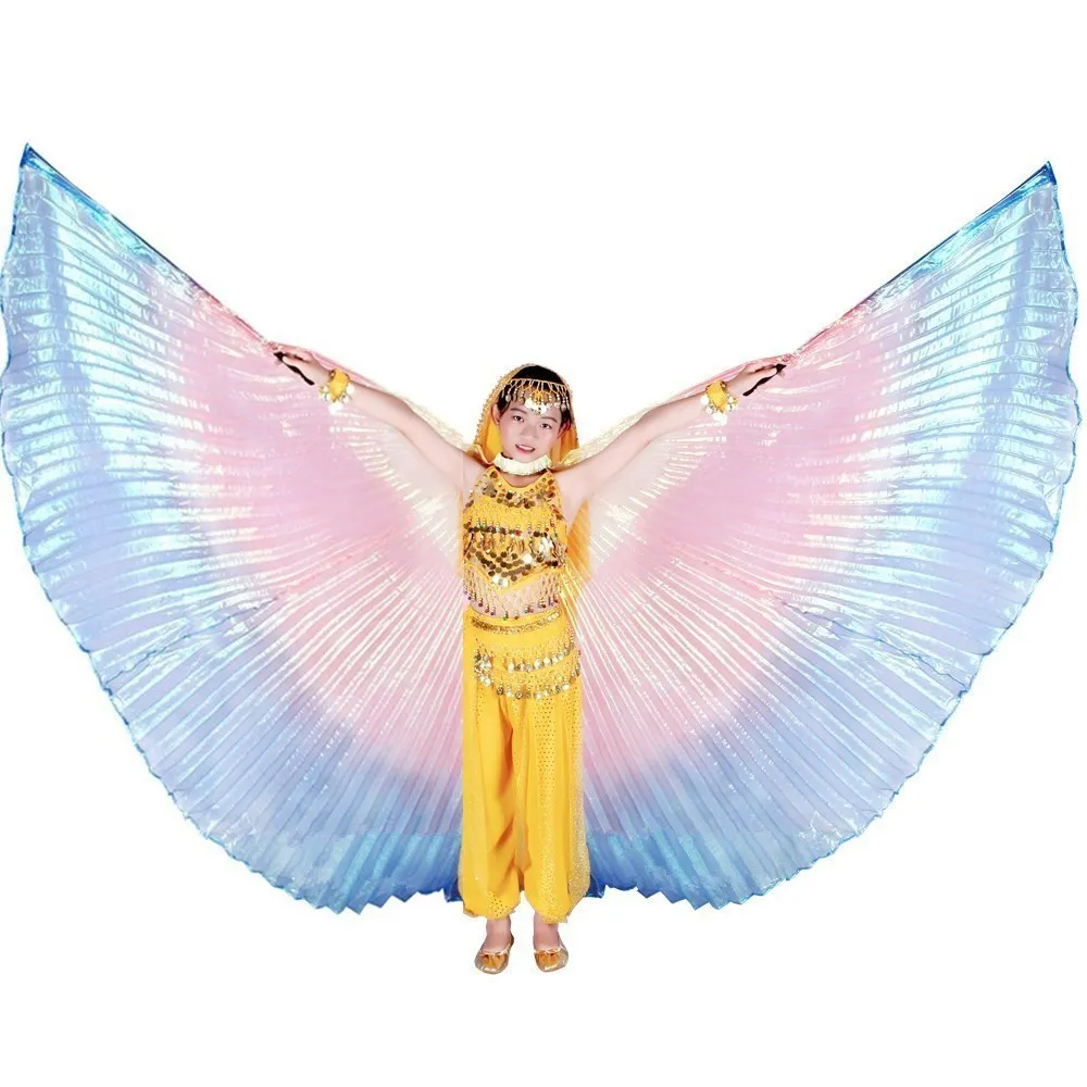 Многоцветный Угол Крылья женский танец живота костюм Isis красочные крылья детские принадлежности для танца живота крылья дети взрослые с палочками