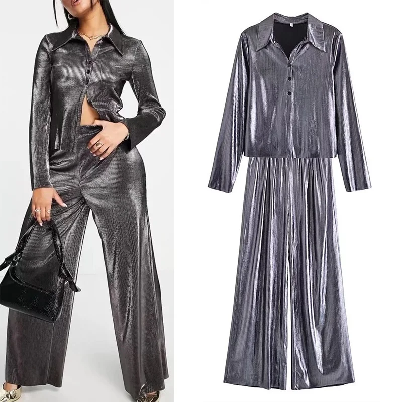 Женская рубашка с отложным воротником Za модная шикарная на пуговицах длинным