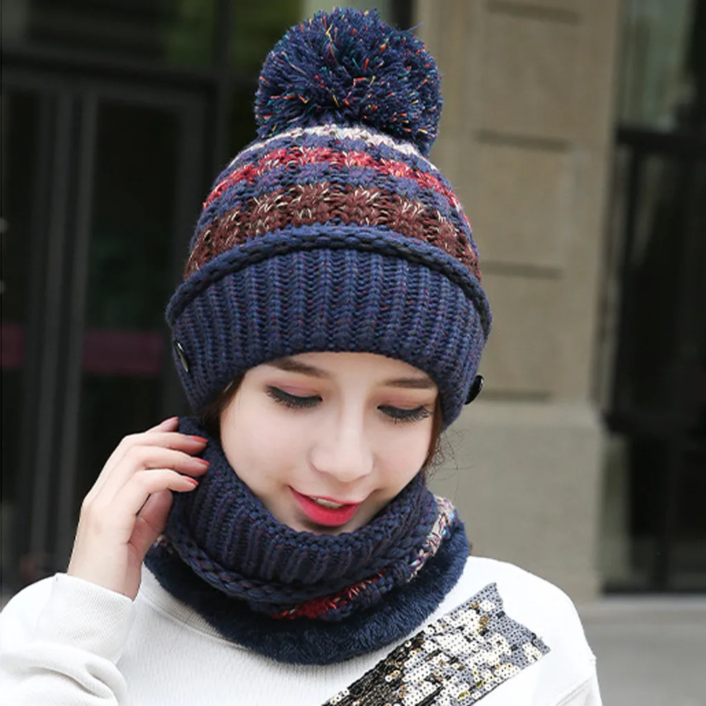Feitong Hats For Unisex Multi-function Winter Patchwork Warm Thickened Thermal Mask Scarf Hat W1121
