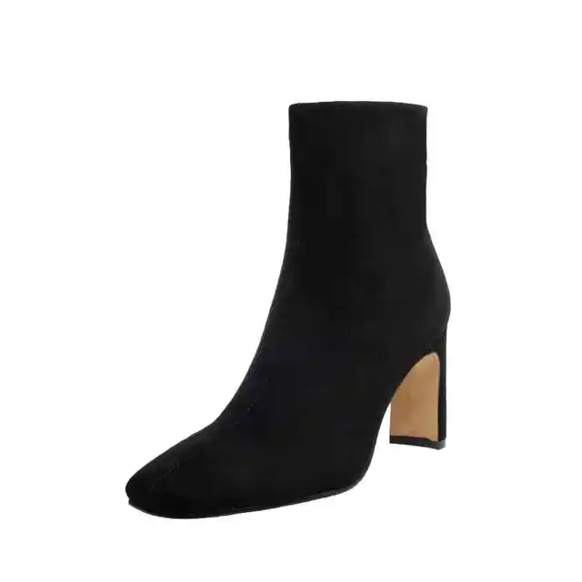 Krazing pot Chelsea boots real leather stone pattern high street fashion square toe thick high heel zip gorgeous ankle boots L61 black flock