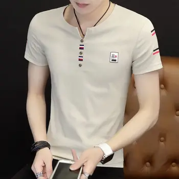 

2020 summer new men's short sleeve T-shirt V-neck personality trend men's summer fit fashion brand body top clothes