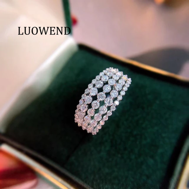 LUOWEND 100% 18K White Gold Rings Row Drill Marquise Cut Real Natural  Diamond Ring for Women Wedding Engagement Anniversary - AliExpress