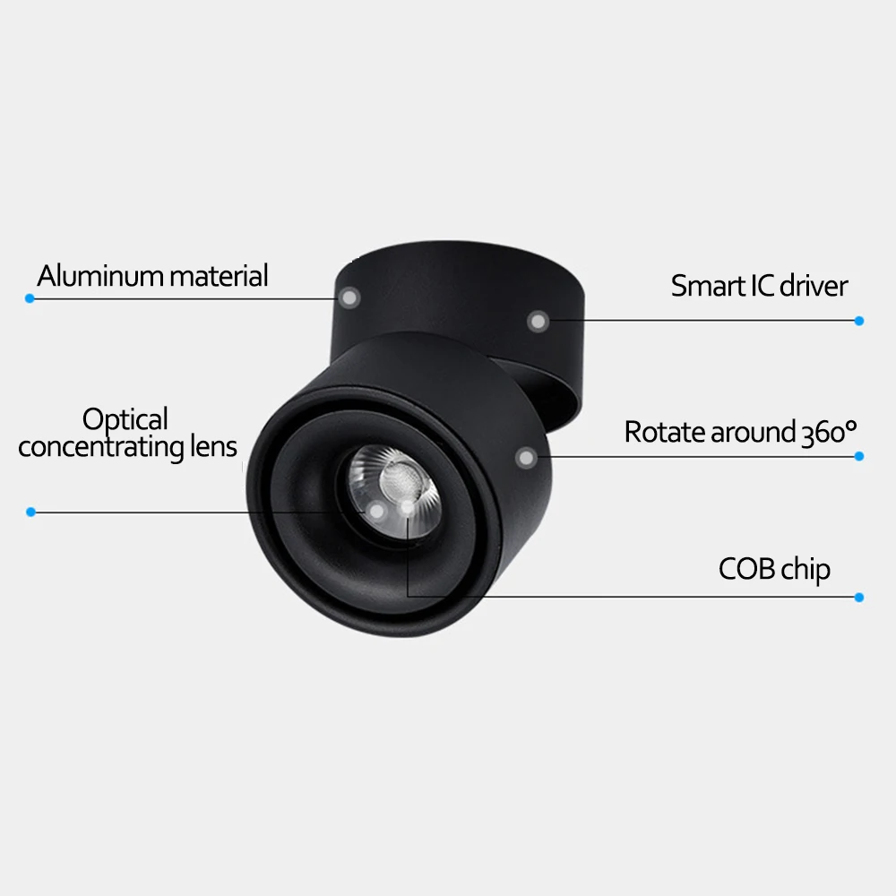 AC85-240V светодиодный потолочный светильник на базе COB 360 ° вращающийся Светодиодный точечный светильник поверхностного монтажа современные светодиодные потолочные светильник 3 Вт/5 Вт/7 Вт/10 Вт/12 Вт