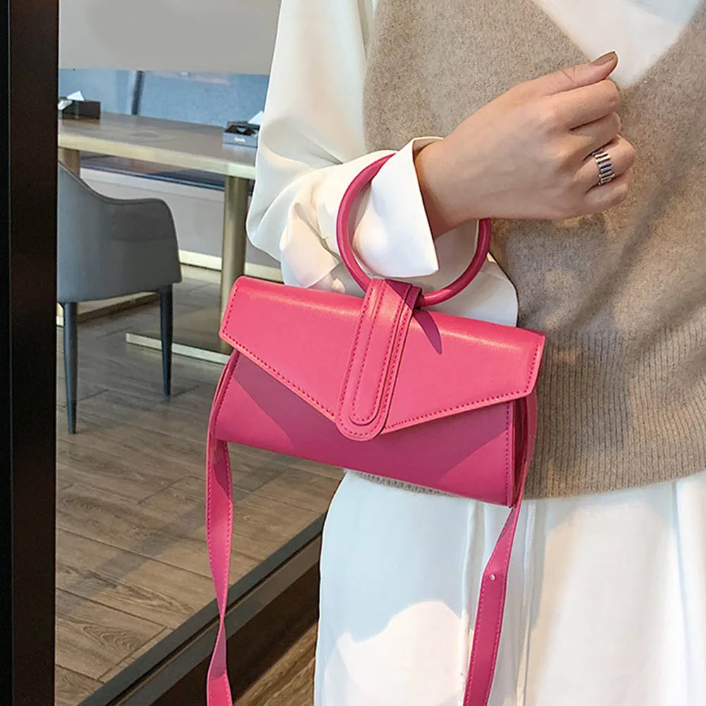 Rose Red Женская сумка через плечо из искусственной кожи однотонная элегантная сумка для мобильного телефона J9 - Цвет: Rose Red