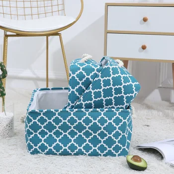 

New Large Folding Linen Fabric Storage Basket Kids Toys Storage Box Clothes Storage Bag Organizer Holder with Handle