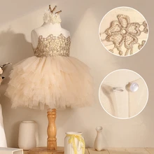 Детские изысканные платья цвета шампанского для девочек, детские высококачественные вечерние бальные фатиновые платья без рукавов на выпускной, детские платья на день рождения