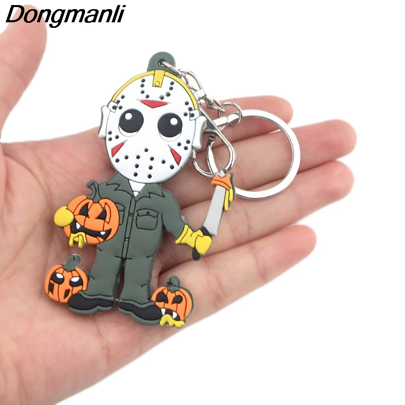 P4068 Dongmanli Halloween Friday the 13th Keychain Figure PVC Silicone Double Side Car Key Rings Key Holder Gifts