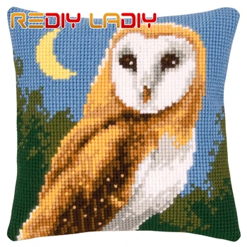 

Cross Stitch Cushion Guardian Owls Make Your Own Pillow DIY Chunky Cross Stitch Kit Pre-Printed Canvas Acrylic Yarn Pillow Case