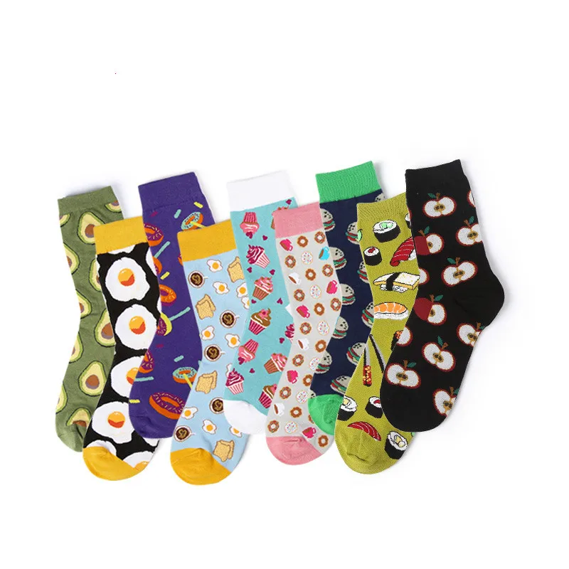 Winter Fashion Soft Cotton Colorful Food Printed Long Socks for woman | Женская одежда