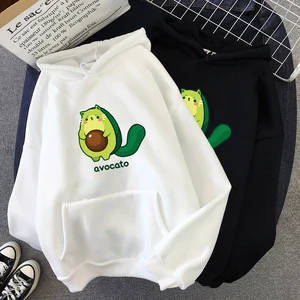 Winter Personality Cute Couple Pullover Cartoon Avocado Print Warm Casual Student Hoodie Fashion Tide Clothes Female Sudadera
