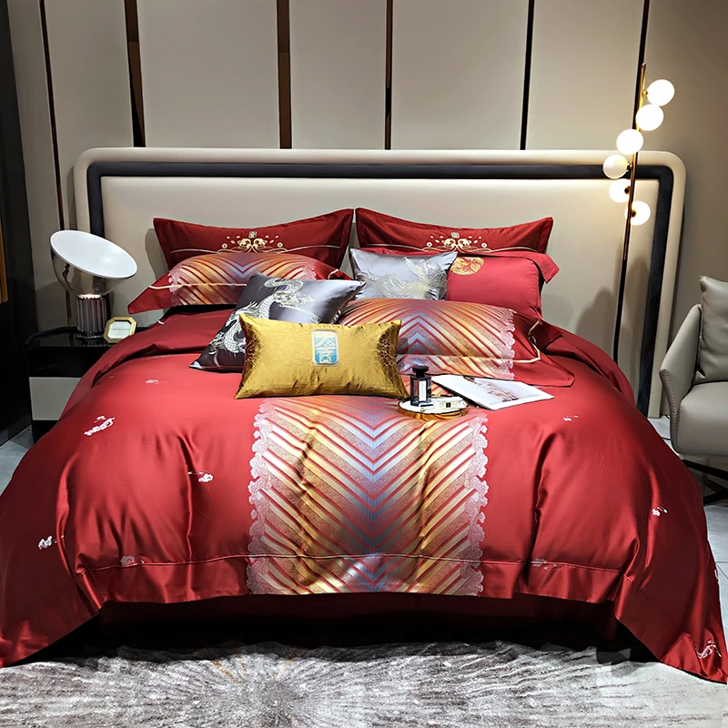 4 6 7pcs Luxury Jacquard Bedding Set Good Quality Egyptian Cotton Bed Linen For Double Bed Red Duvet Cover Set Queen King Size Bedding Set Aliexpress