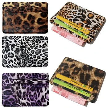 

Portable Thin Mini PU Leather Classic Leopard Print Credit Card Holders ID Card Holders For Men Women