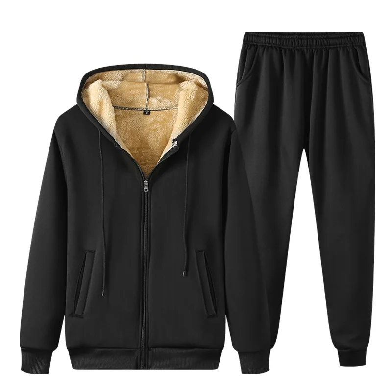 2 Piece Suits Hooded Зимний толстый теплый флисовый мужской спортивный костюм, 3 предмета, куртка с капюшоном+ толстовка+ штаны, повседневный мужской комплект, спортивная одежда, спортивные костюмы - Цвет: 2 Piece Suits Hooded
