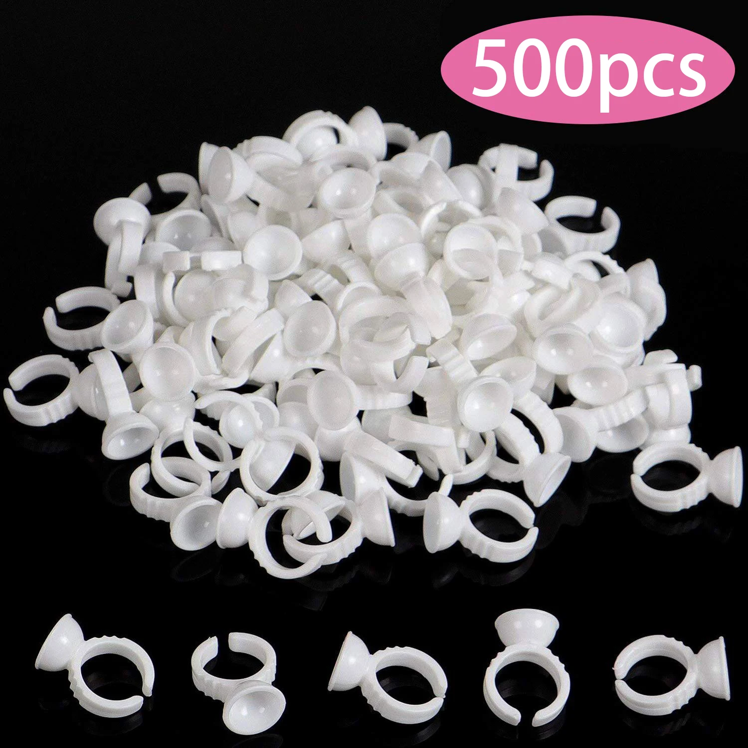 500PCS Tattoo Rings Cups Disposable Glue Holder Plastic Tattoo Ink Pigment Ring Adhesive Makeup Rings Palette For Eyelash Nail 100pcs silicone tattoo ink ring cup disposable grafting eyelash drops glue ring tray permanent makeup pigment holder container