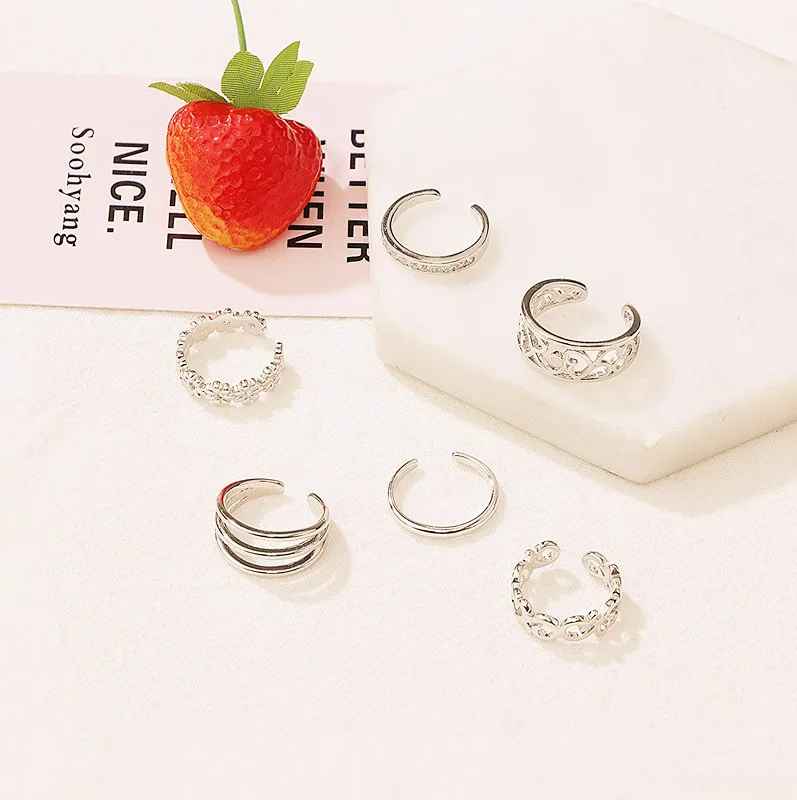 6 Bags of Mixed Foot Rings Glamour Woman Silver Feet Jewelry