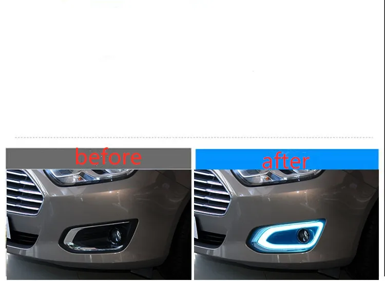 Qirun светодиодные дневные ходовые огни drl+ Противотуманные фары для Ford Escort- с динамическим движущимся желтым сигналом поворота