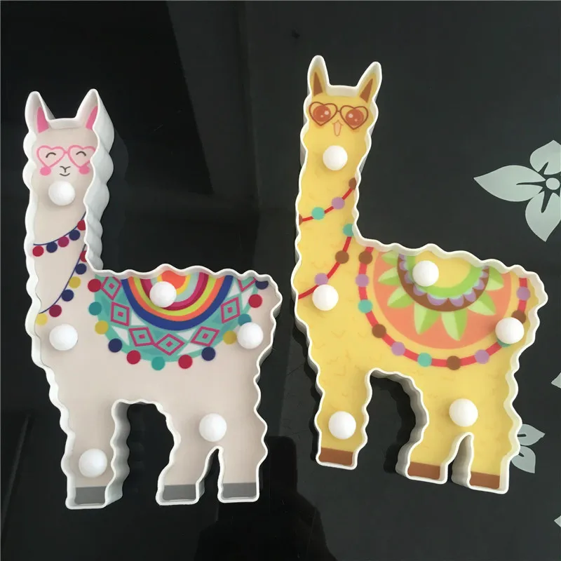 2PCS Новое обновление 3D роспись Альпака светодиодный Ночной светильник на батарейках Милые настольных ночные светильники для детей подарок дракон животных Стиль домашнего освещения - Испускаемый цвет: 2PCS