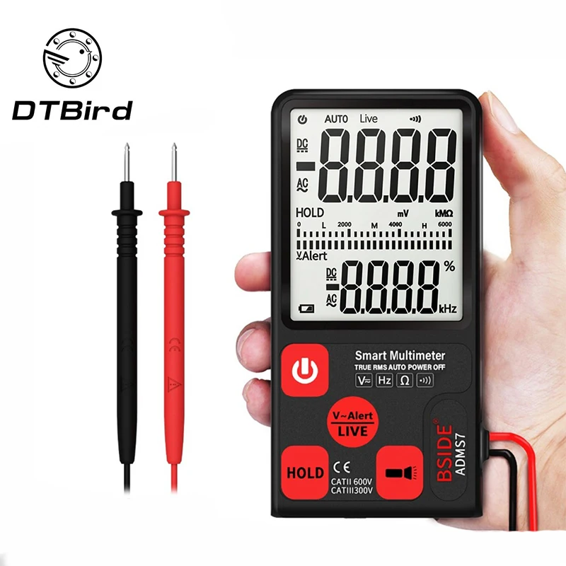 ADMS7 Smart 3.5'' Large LCD Digital Multimeter 3-Line Display Fully Auto-Range TRMS 6000 Counts DMM with Analog Bargraph