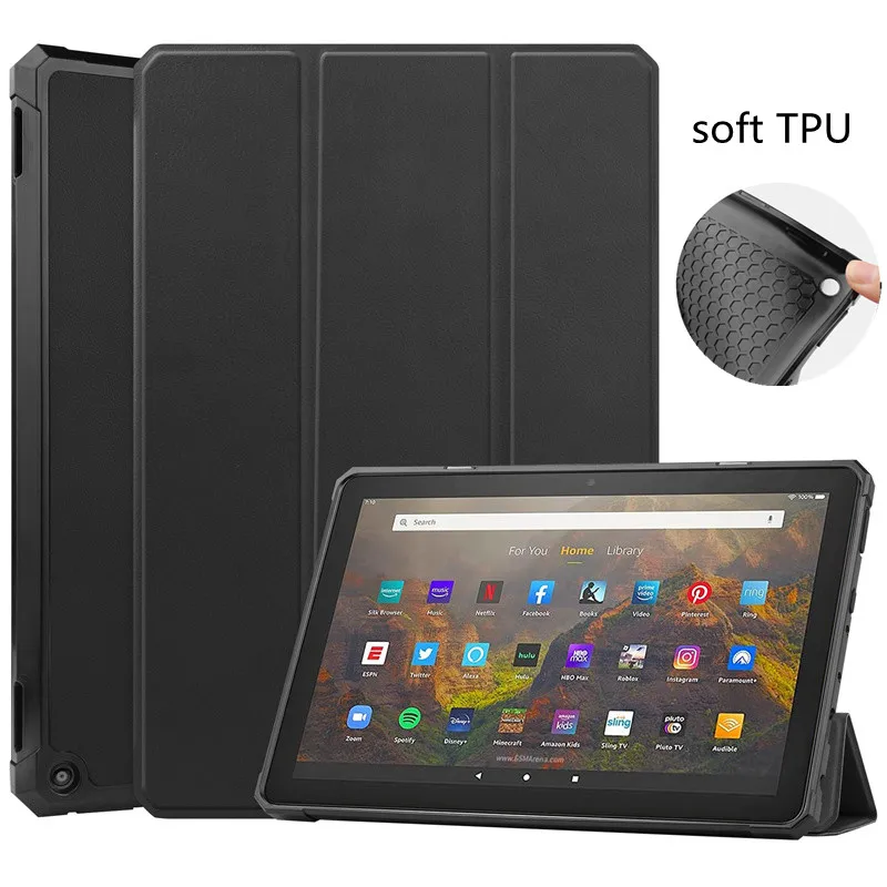 Custodia Per All-New Kindle Fire Hd 10 2021, Custodia Morbida E Leggera Tri-Fold Multi-Angle Stand Cover Per All-New Fire Hd 10 Plus + Pen