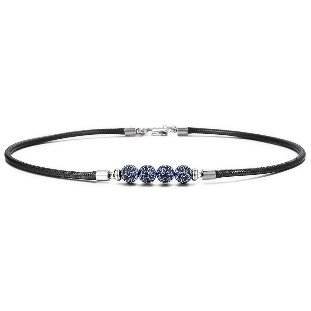 Trendsmax 8mm Natural Tiger Eye Stone Bead Necklace Charm Black Leather Cord Choker Necklace for Men Women Jewelry Gift DN125