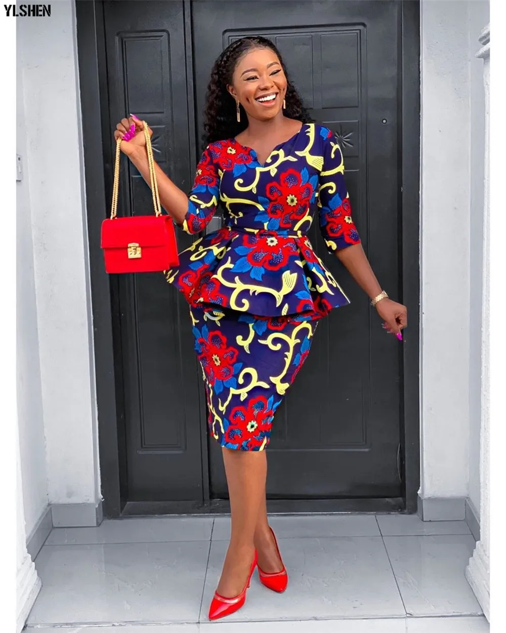 Print African Dresses For Women 2019 New 2 Piece Set Fashion Style Autumn African Lady Beauty Plus Size Knee-length Dress S-3XL 05