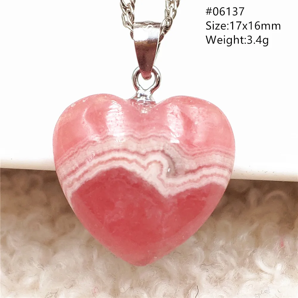 Natural Red Argentina Rhodochrosite Pendant Necklace Rose Rhodochrosite Heart Pendant Women Men Necklace Pendant Necklace