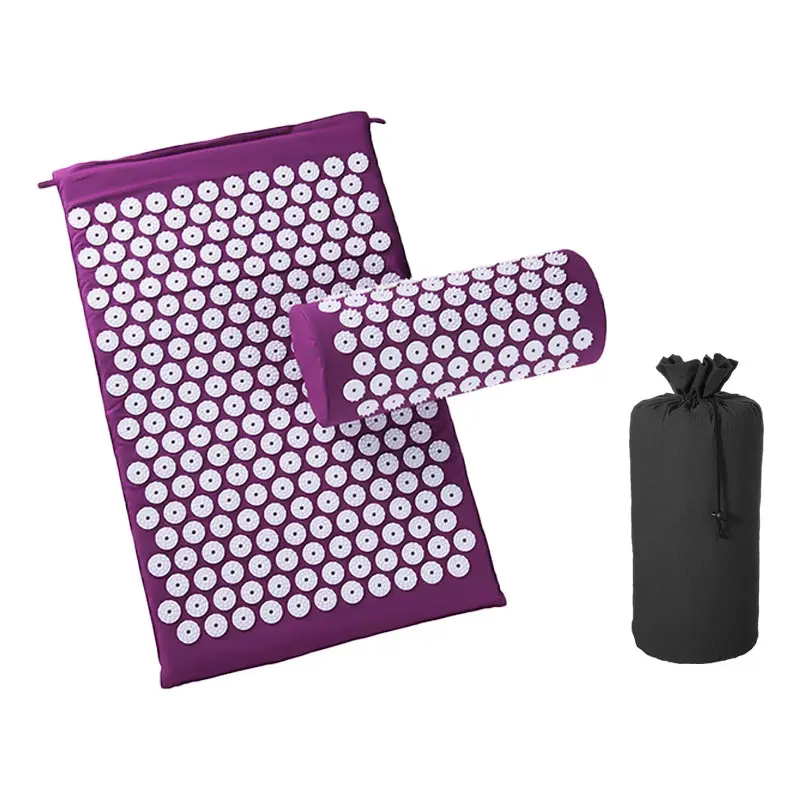 Нескользящий Массажный коврик Акупрессура боль в теле Спайк фитнес-подушка для пилатеса офисная Подушка Подарочная сумка Pranamat массаж Релаксация - Цвет: Purple