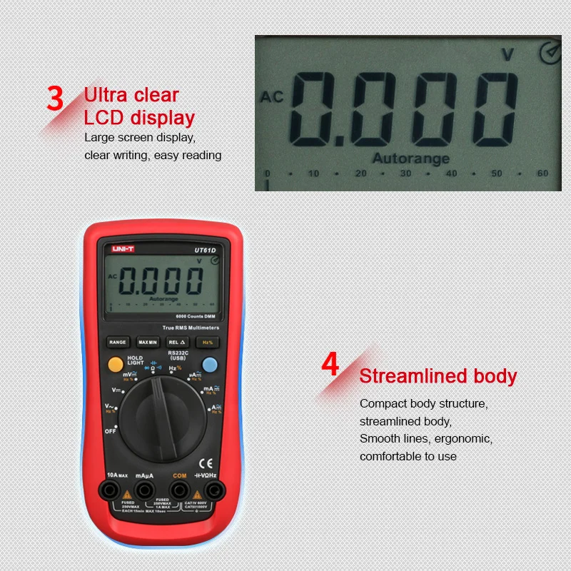 UNI-T UT61E Высокая надежность Цифровой мультиметр метр ПК Подключение AC DC напряжение относительный режим 22000 отсчетов удержания данных