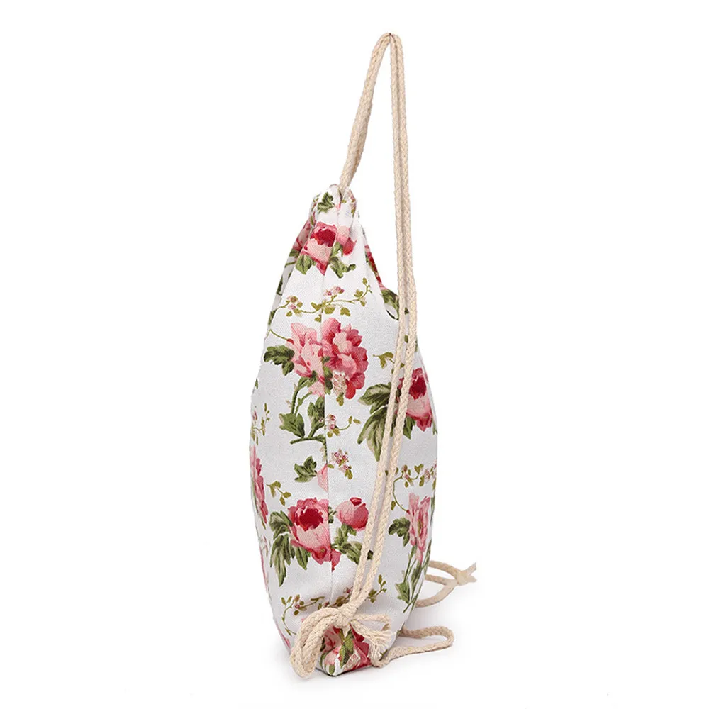 Женский рюкзак на шнурке для девочек с цветочным принтом, Холщовая Сумка для хранения на шнурке, Спортивная пляжная сумка, рюкзак для путешествий на открытом воздухе, карманная сумка