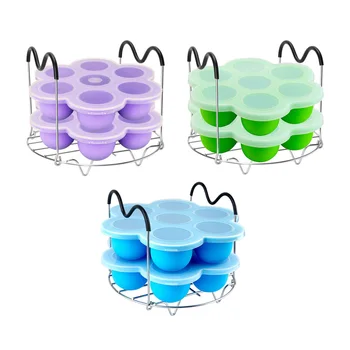 

3pcs Random Color Baby Food Storage Boxes Set with Steaming Rack Silicone Heat-resistant Tray 7 Cavities Baby Food Container