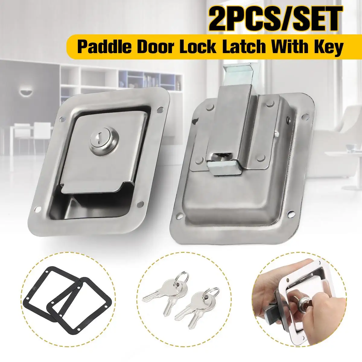 2Pcs Stainless Steel Paddle Door Lock Handle Truck Box Trailer Latch