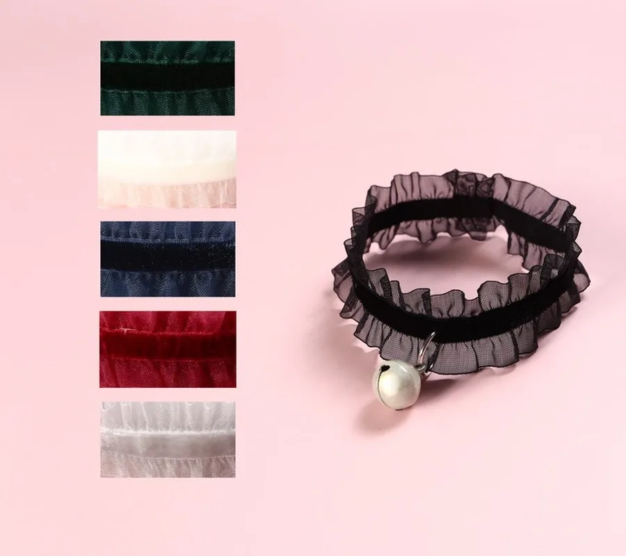 

Pet Collar Velvet Lace Stretch Adjustable Pet Bell Collar Cat Dog Collar Necklace Dog