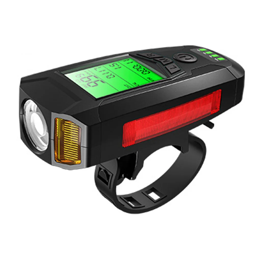 3 in 1 USB Bike Front Light 5 LED Bicycle Computer Horn Bicycle Flashlight IPX4 Waterproof Odometer Computer Speedometer
