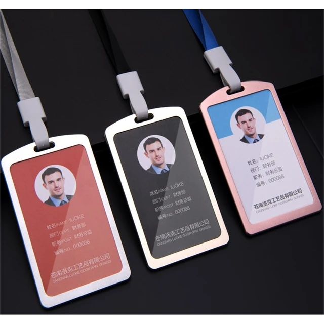 Id di lavoro in alluminio coperchio della carta di nome porta Badge cordino  personale Badge Id custodia per collo morsetto a scatto corda di  sospensione clip di fissaggio corda - AliExpress