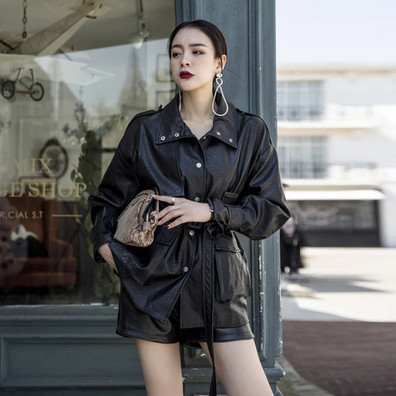 Модная черная крутая кожаная куртка для женщин новая весенняя женская ветровка