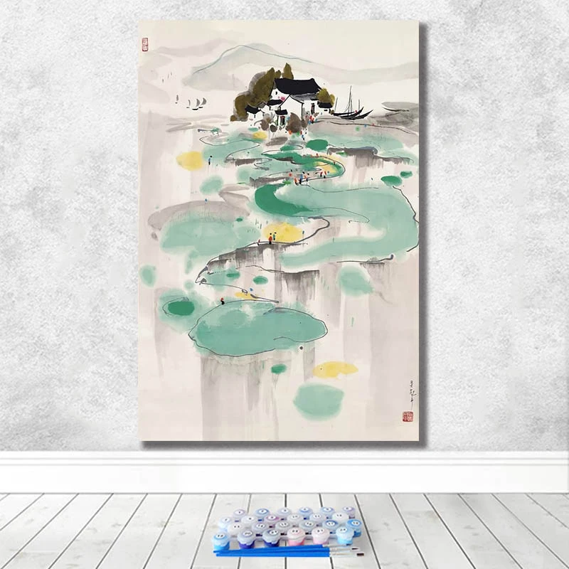 Diy Рисование по номерам рисунок Versus инструментарий Рисование Wu Guanzhong художественная гостиная декоративная подвесная краска ing - Цвет: 10320