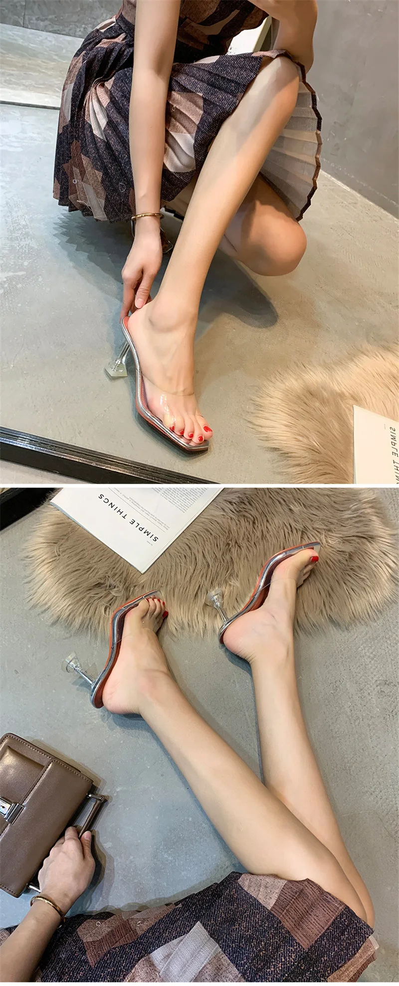 Green Silver Open Toe High Heels Women PVC Jelly Slippers 7CM9CM Transparent Perspex Slippers Shoes Heels Clear Sandals Size 40 (11)